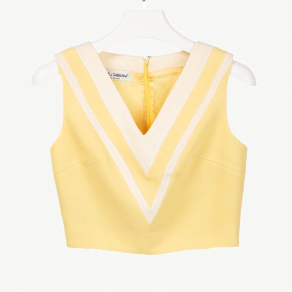 Dolce & Gabbana Yellow Wool-Crepe Stripe Sleeveless Top - Picture 1 of 9